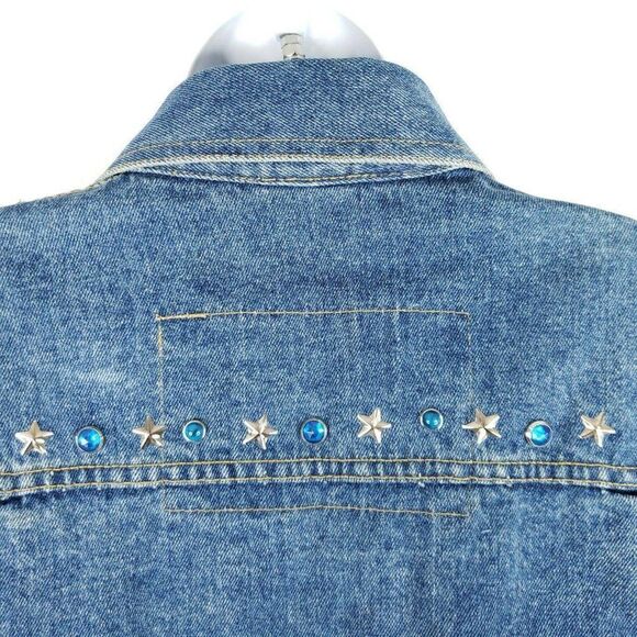 Vintage 80s Freego Blue Denim Western Trucker Jean Jacket S Studded Stars Concho - Picture 5 of 9